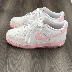 Nike Kids Air Force 1 White and Pink Sneakers